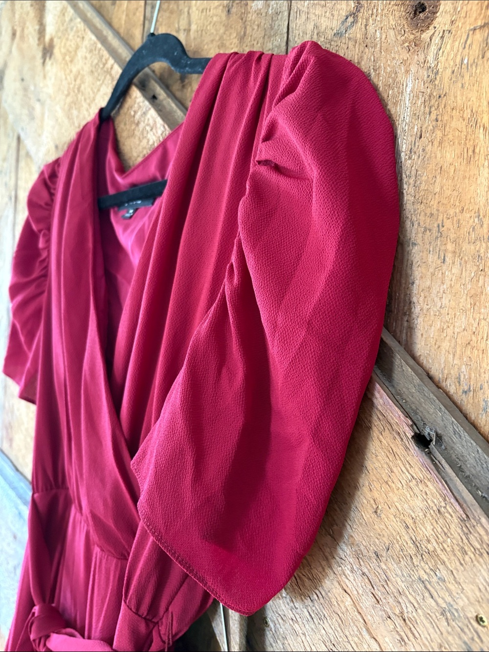 Lulu's Deep Red Faux-Wrap Midi Dress with Tie Waist - Picture 2 of 8